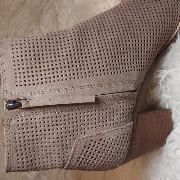 TOMS Desert Taupe Suede Perforated Majorca Peep Toe Ankle Booties - Picture 4 of 11